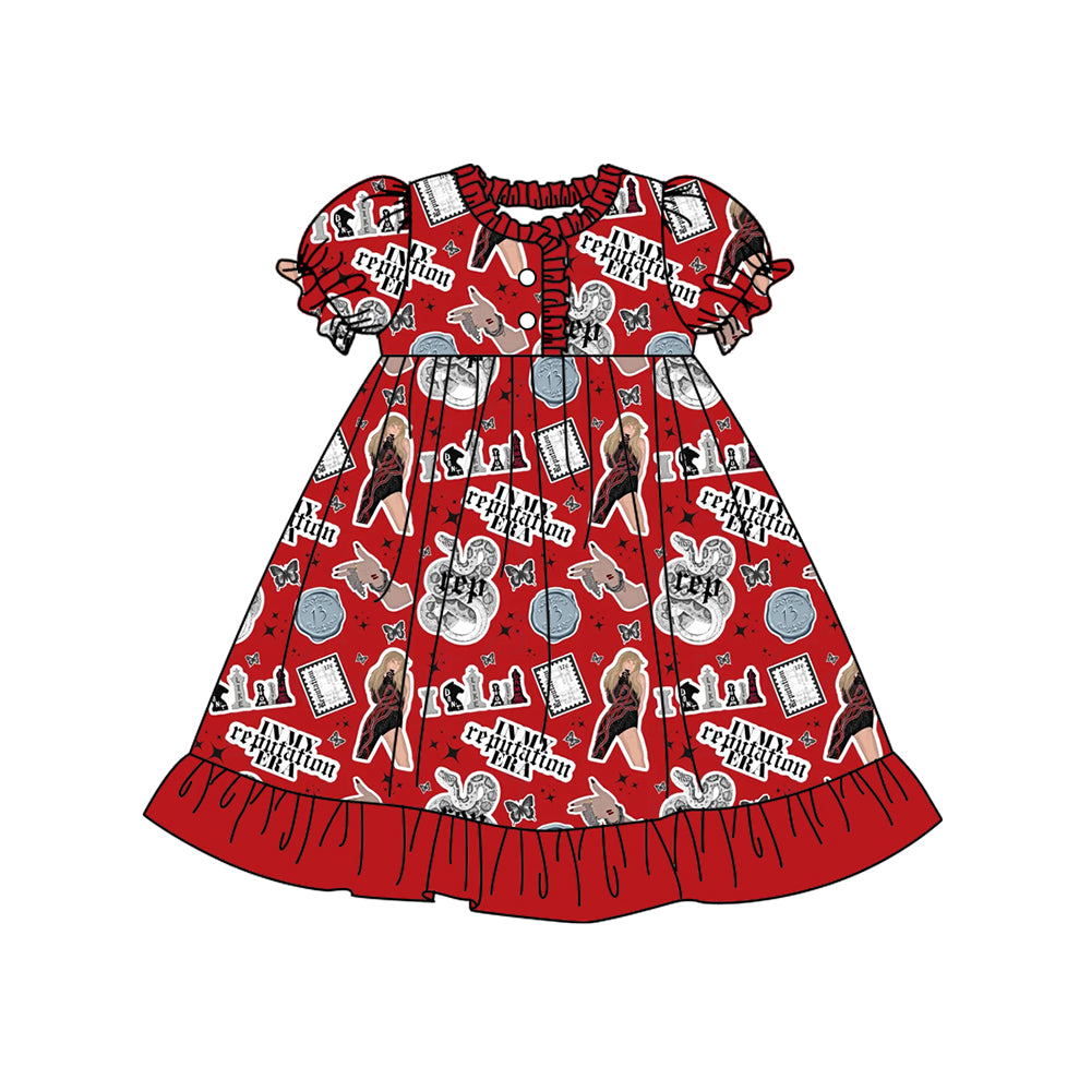 12.10(Custom Design Preorder MOQ 5) Singer Swiftie Print Girls Summer Pajamas Knee Length Dress
