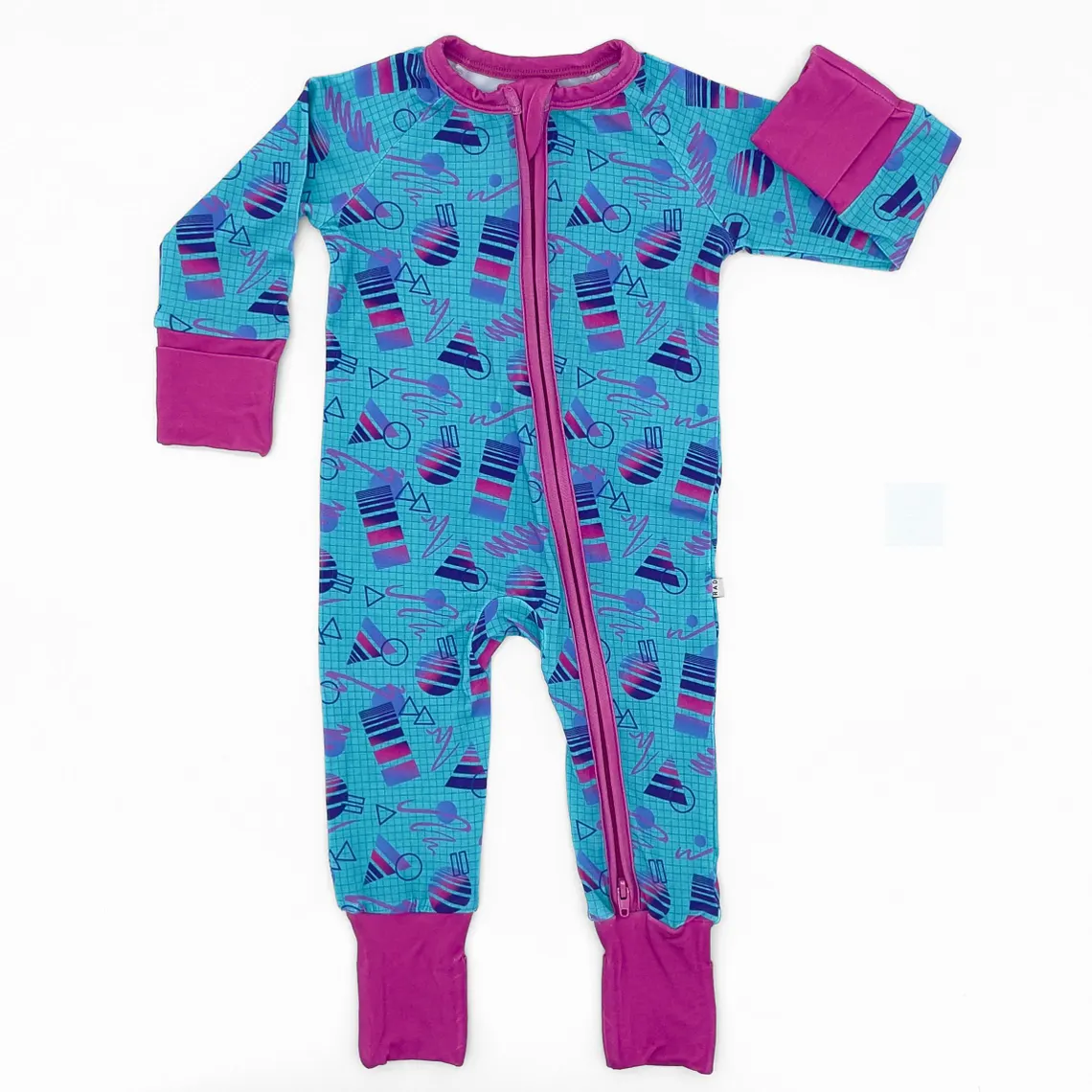 (Custom Design Preorder MOQ 5) Geometry Print Baby Fall Bamboo Sleeper Zipper Romper