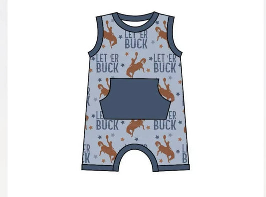 (Custom Design Preorder MOQ 5) Rodeo BUCK Stars Print Baby Boys Summer Romper