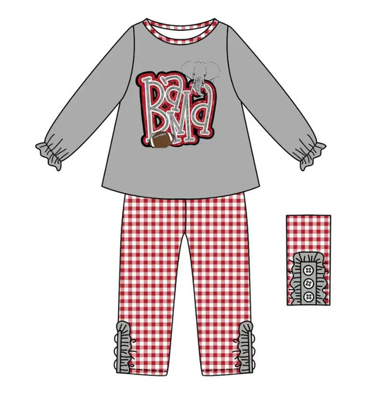 (Custom Design Preorder MOQ 5) Team's BAMD Grey Top Plaid Pants Girls Fall Clothes Set
