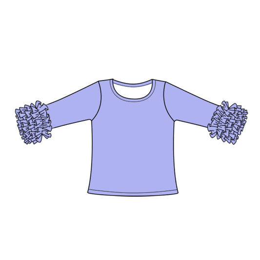 (Custom Design Preorder MOQ 5) Cornflower Color Girls Icing Ruffle Long Sleeve Tee Shirts Tops