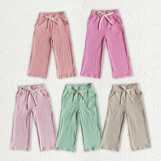 5 Solid Color Cotton Ribbed Pockets Baby Girls Bottom Pants