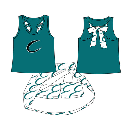 (Custom Design Preorder MOQ 5) Team's Cardinals Green Top Skirts Shorts Girls Summer Clothes Sets