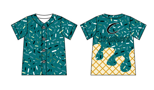 (Custom Design Preorder MOQ 5) Team's Crushers Sprinkles Green Print Boys Summer Tee Shirts Top