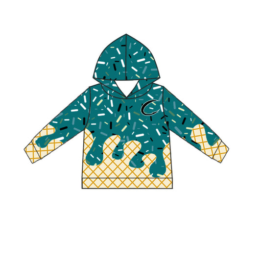 (Custom Design Preorder MOQ 5 Each Item)Team's Crushers Green Sprinkles Print Hoodie Top Mom and Me Matching Clothes