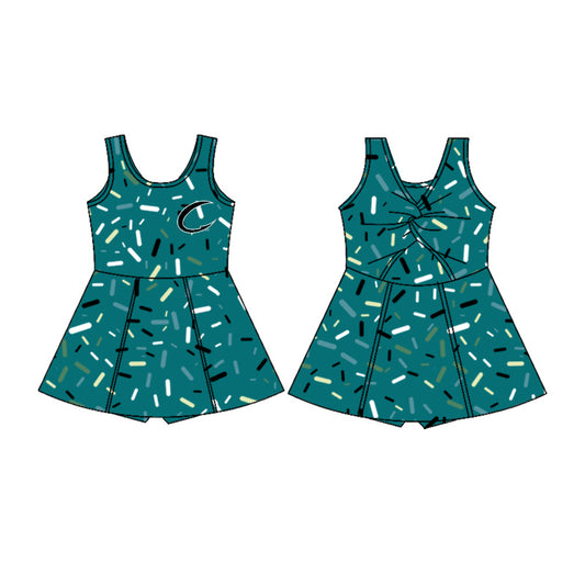 (Custom Design Preorder MOQ 5) Team's Crushers Sprinkles Green Print Shorts Skirts Girls Summer Yoga Dress