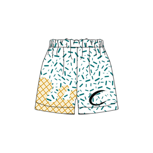 (Custom Design Preorder MOQ 5 Each Item) Team's Crushers Sprinkles White Print Summer Bottom Shorts Mom and Me Matching Clothes