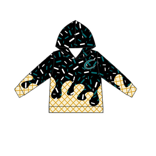 (Custom Design Preorder MOQ 5 Each Item)Team's Crushers Black Sprinkles Print Hoodie Top Mom and Me Matching Clothes
