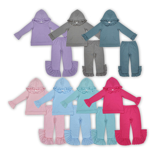 7 Colors Cotton Girls Fall Hoodie Ruffle Clothes Set Sisters Wear