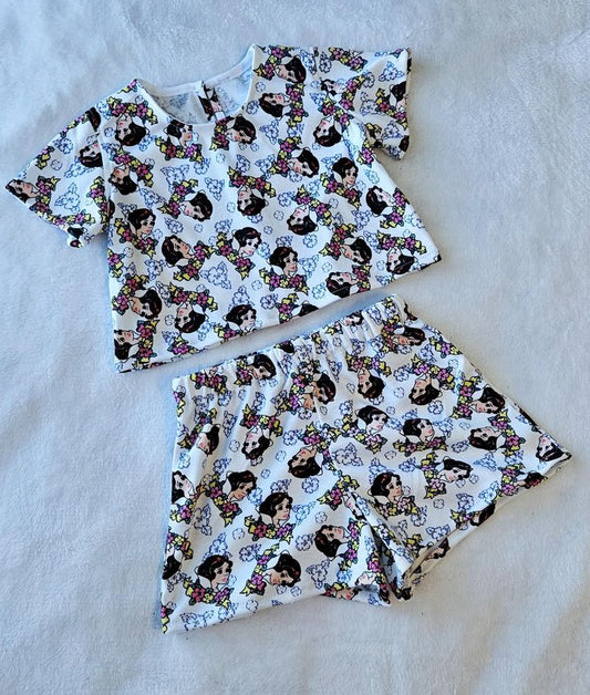 (Custom Design Preorder MOQ 5) Cartoon Princess Flowers Shorts Girls Summer Clothes Set