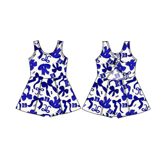 (Custom Design Preorder MOQ 5) Team's Duke Blue Bows Print Shorts Skirts Girls Summer Yoga Dress