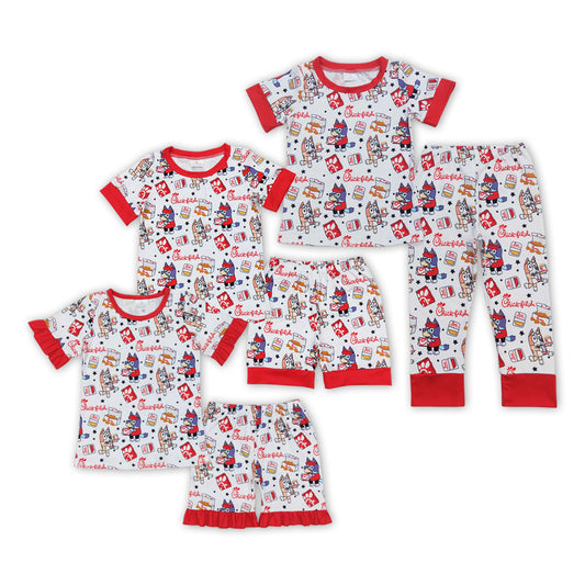 Cartoon Dog Fried Chicken Print Sibling Matching Pajamas Clothes