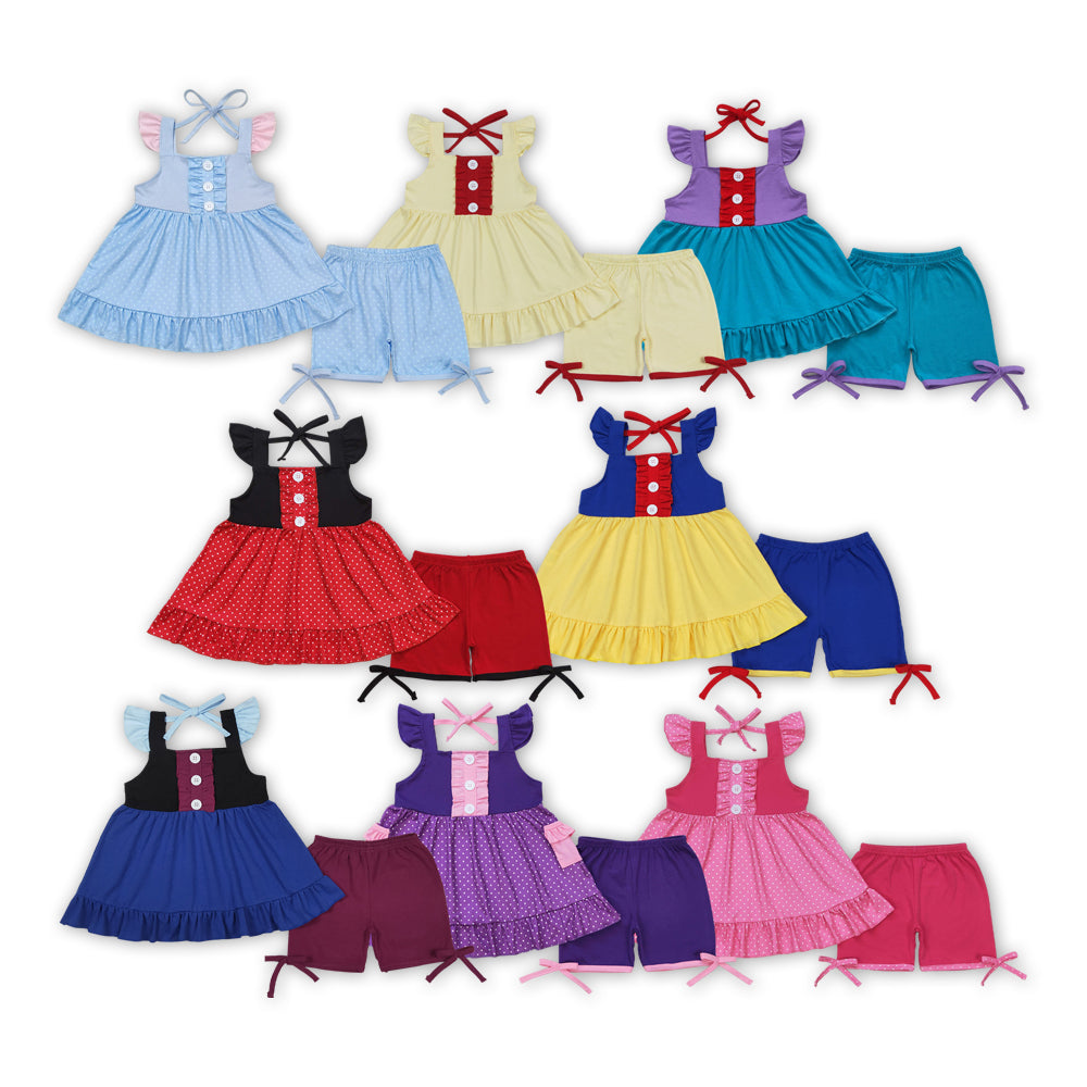 Cartoon Princess Design Girls Summer Clothes Set Sisters Wear