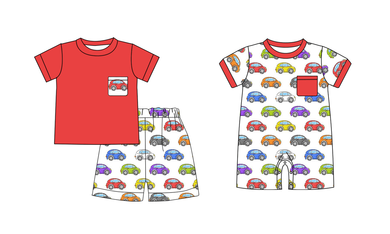 11.9(Custom Design Preorder MOQ 5 Each Design) Colorful Cars Print Boys Summer Matching Clothes Brothers Wear