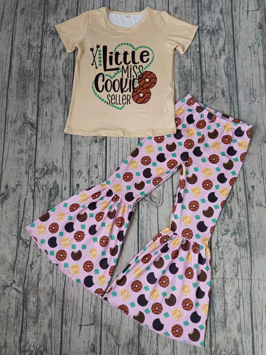 (Custom Design Preorder MOQ 3) Little Seller Top Cookie Bell Pants Girls Clothes Set