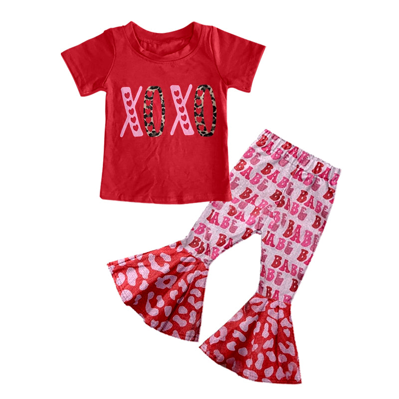 (Custom Design Preorder MOQ 5) XOXO Red Top BABE Bell Pants Girls Valentine's Day Clothes Set