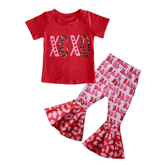 (Custom Design Preorder MOQ 5) XOXO Red Top BABE Bell Pants Girls Valentine's Day Clothes Set