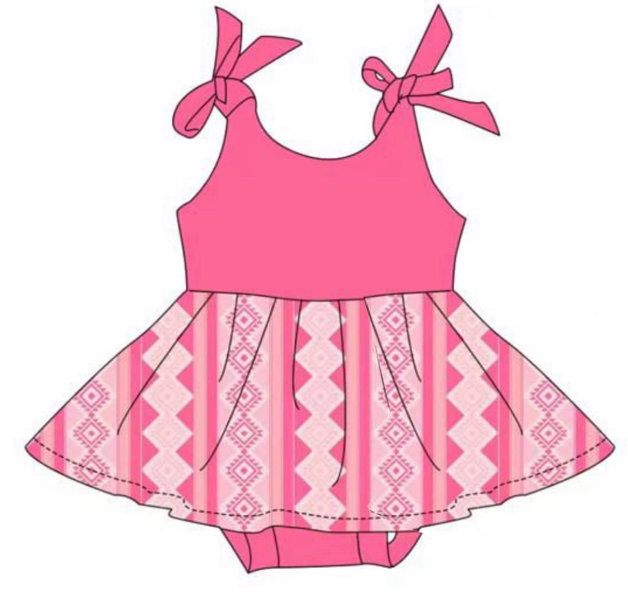 (Custom Design Preorder MOQ 5) Aztec Pink Print Baby Girls Summer Romper