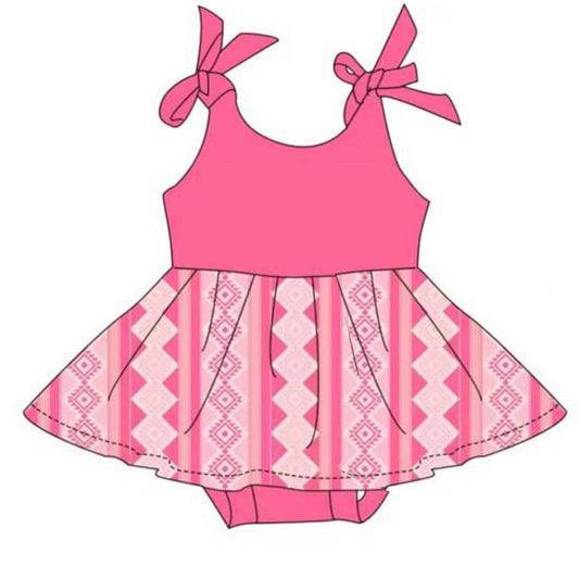 (Custom Design Preorder MOQ 5) Aztec Pink Print Baby Girls Summer Romper