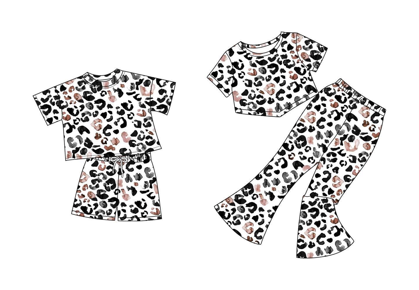 5.5(Custom Design Preorder MOQ 5 Each Design) Black Leopard Print Girls Matching Clothes Sisters Wear