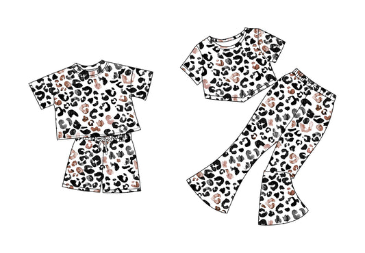 5.5(Custom Design Preorder MOQ 5 Each Design) Black Leopard Print Girls Matching Clothes Sisters Wear