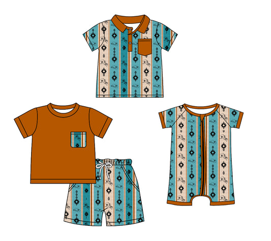 12.10(Custom Design Preorder MOQ 5 Each Design) Aztec Print Boys Summer Western Matching Clothes Brothers Wear