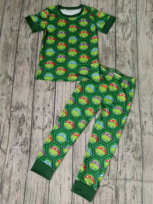 (Custom Design Preorder MOQ 5) Cartoon Tortoise Print Boys Pajamas Clothes Set