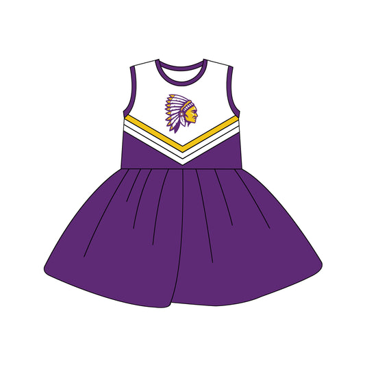 (Custom Design Preorder MOQ 5) Team's Indians Print Girls Summer Knee Length Dress