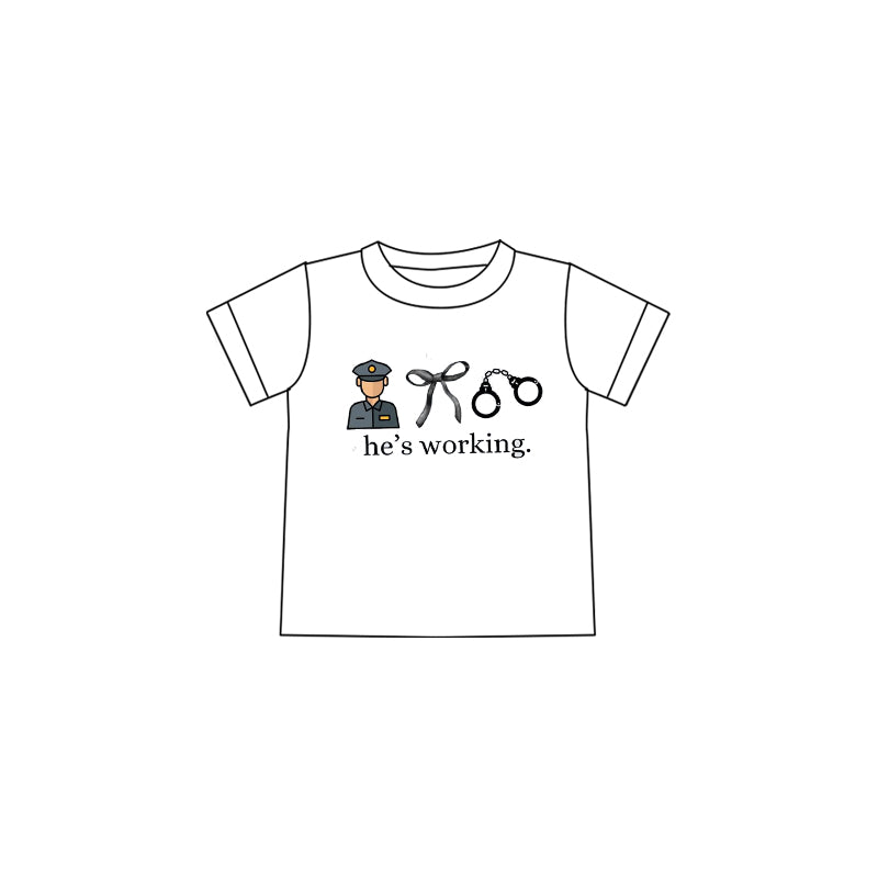 (Custom Design Preorder MOQ 5 )NO.2 he's working bow Print Girls Summer Tee Shirts Top