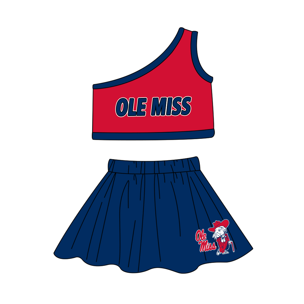 (Custom Design Preorder MOQ 5) Team's OLE MISS Print Girls Summer Skirts Clothes Set