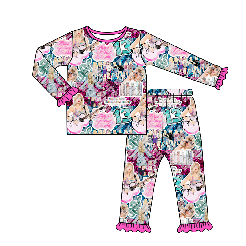 (Custom Design MOQ 5) Long Sleeve Singer Design Girls Clothes Set