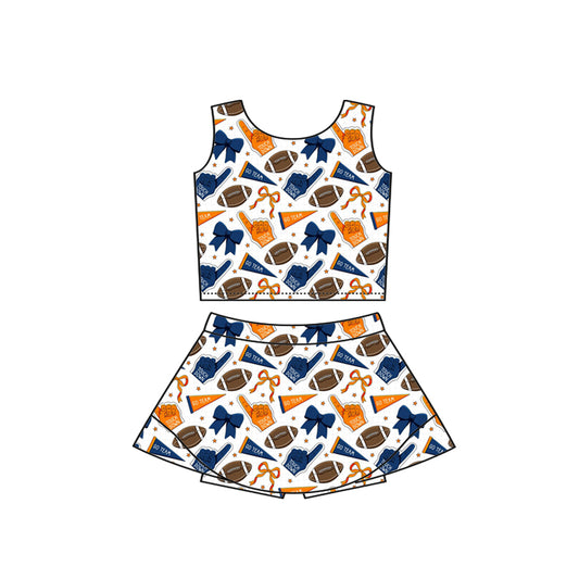 (Custom Design Preorder MOQ 5) Team's Cheer Bows Navy Print Shorts Skirts Girls Summer Yoga Clothes Set