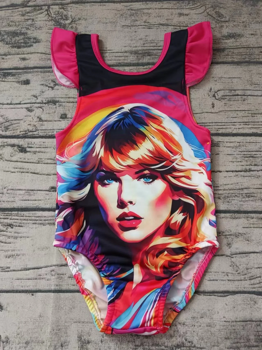 (Custom Design Preorder MOQ 5) Singer Swiftie Print Girls 1 Piece Swimsuits
