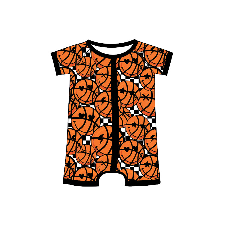 (Custom Design Preorder MOQ 5) Basketball Print Baby Boys Summer Zipper Romper