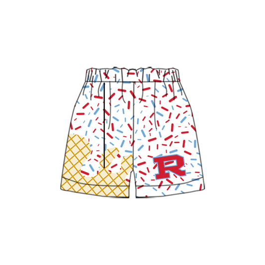 (Custom Design Preorder MOQ 5 Each Item) Team's R White Sprinkles Print Summer Bottom Shorts Mom and Me Matching Clothes