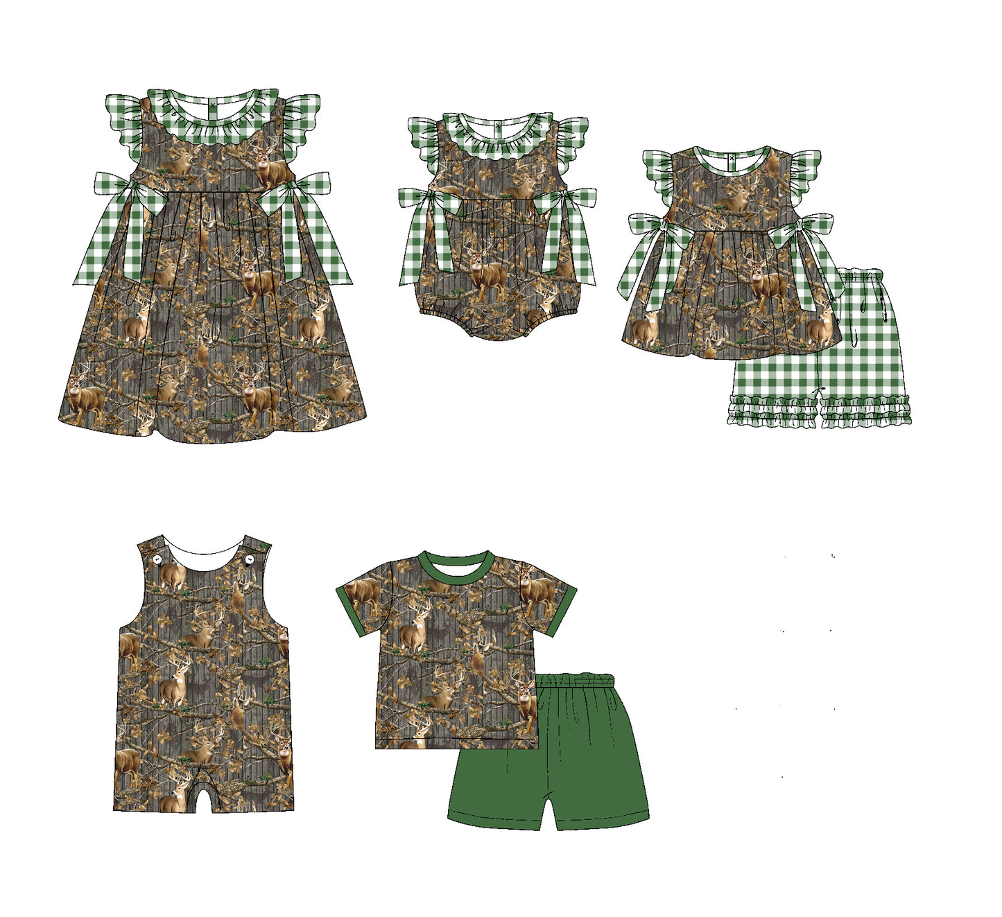 11.20(Custom Design Preorder MOQ 5 Each Design) Branch Deer Camo Print Kids Summer Matching Clothes Sibling Wear