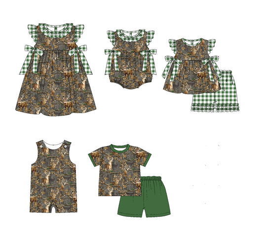 11.20(Custom Design Preorder MOQ 5 Each Design) Branch Deer Camo Print Kids Summer Matching Clothes Sibling Wear