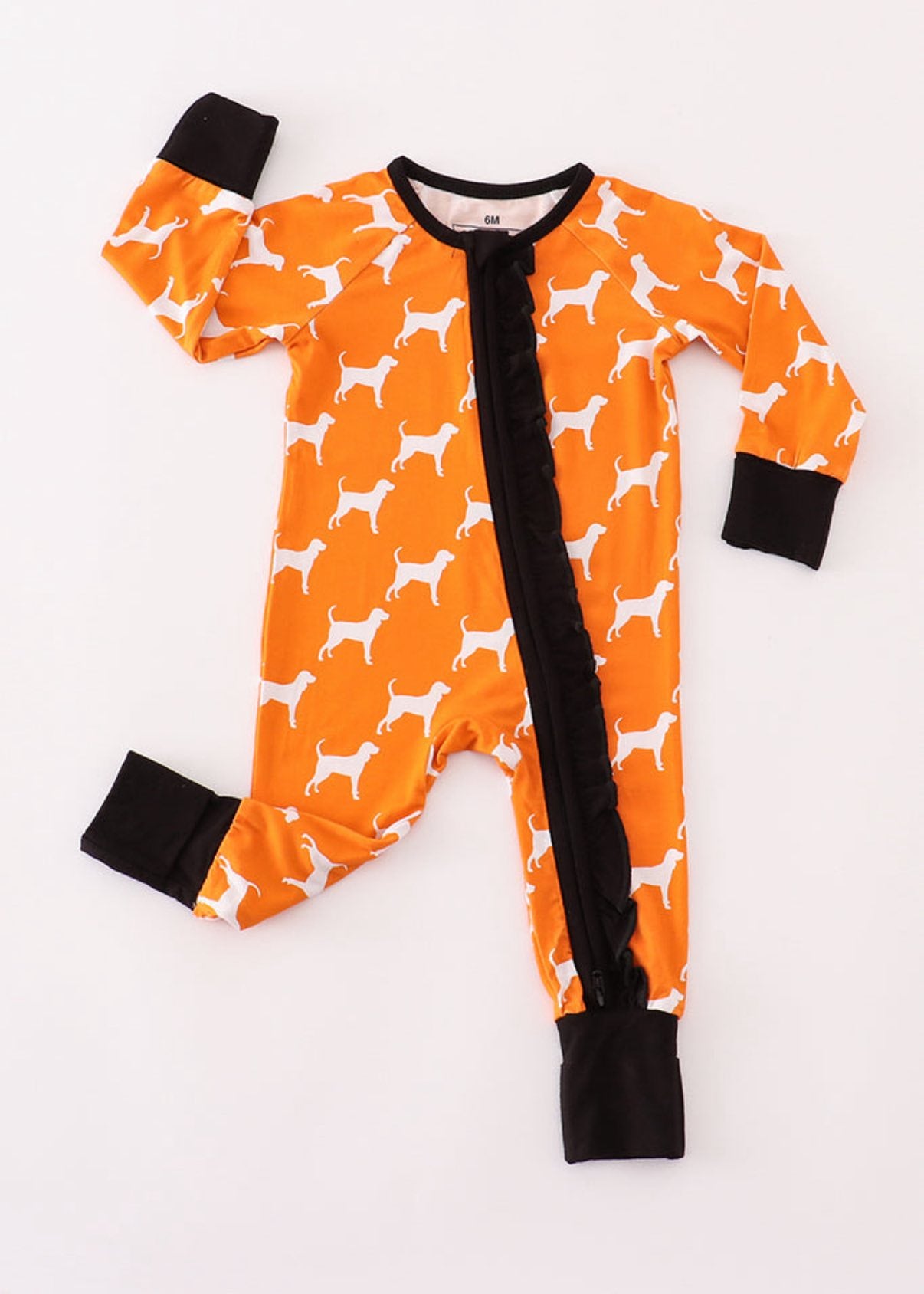 (Custom Design Preorder MOQ 5) Team's Tennessee Dog Print Baby Fall Sleeper Zipper Romper