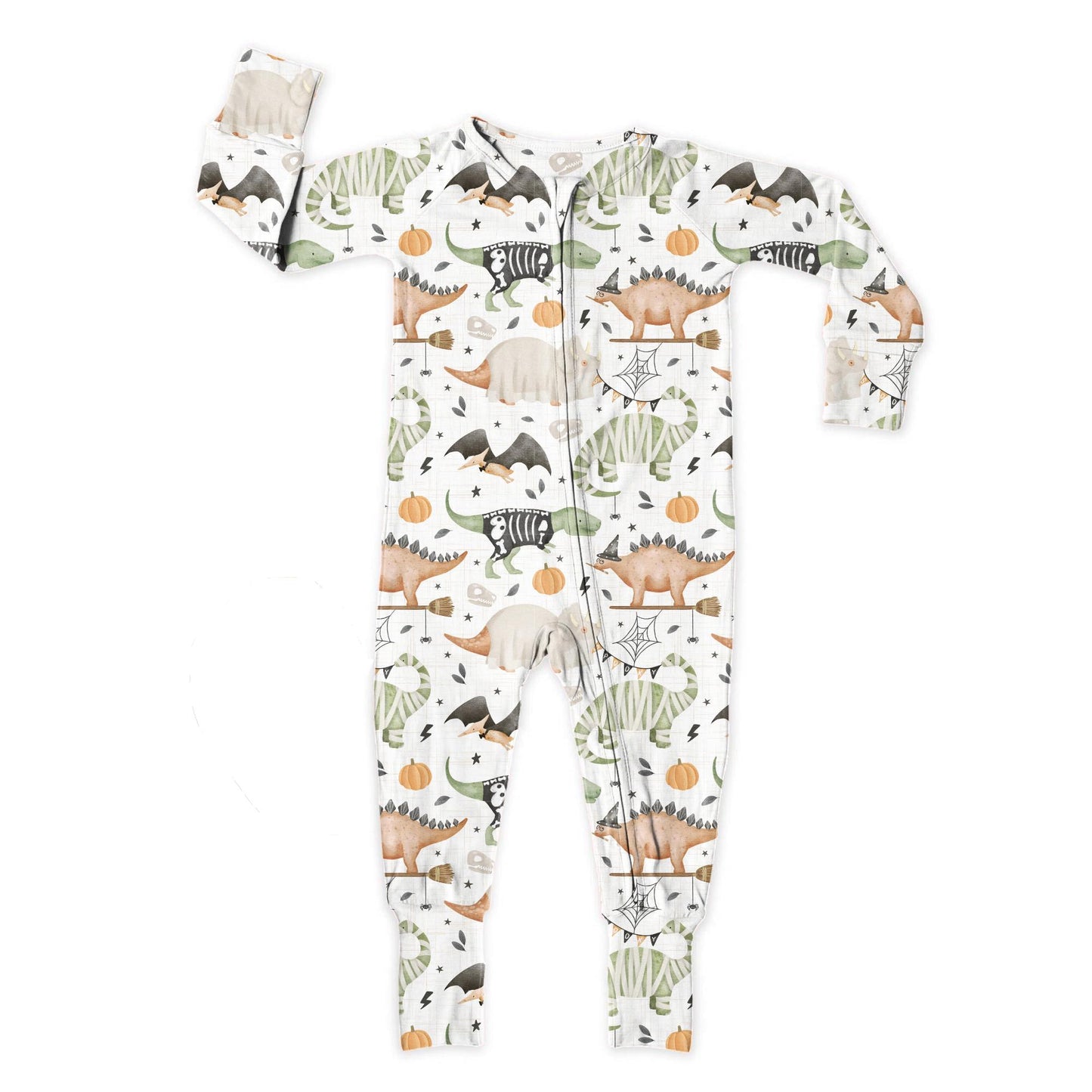 (Custom Design Preorder MOQ 5)  Dino Print Baby Boys Halloween Sleeper Zipper Romper