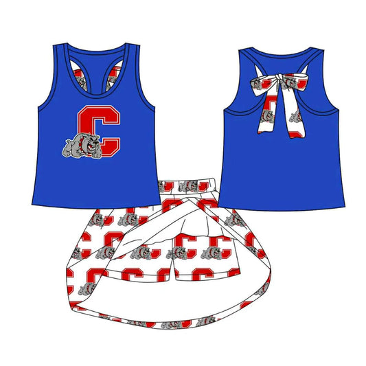 (Custom Design Preorder MOQ 5) Team's C Dog Blue Top Skirts Shorts Girls Clothes Sets