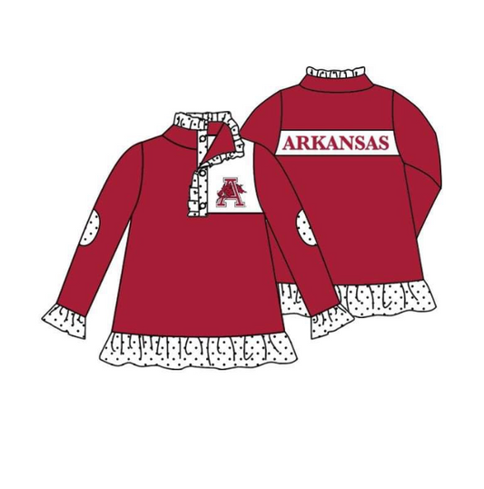 (Custom Design Preorder MOQ 5) Team's ARKANSAS Print Girls Long Sleeve Buttons Pullover Shirts