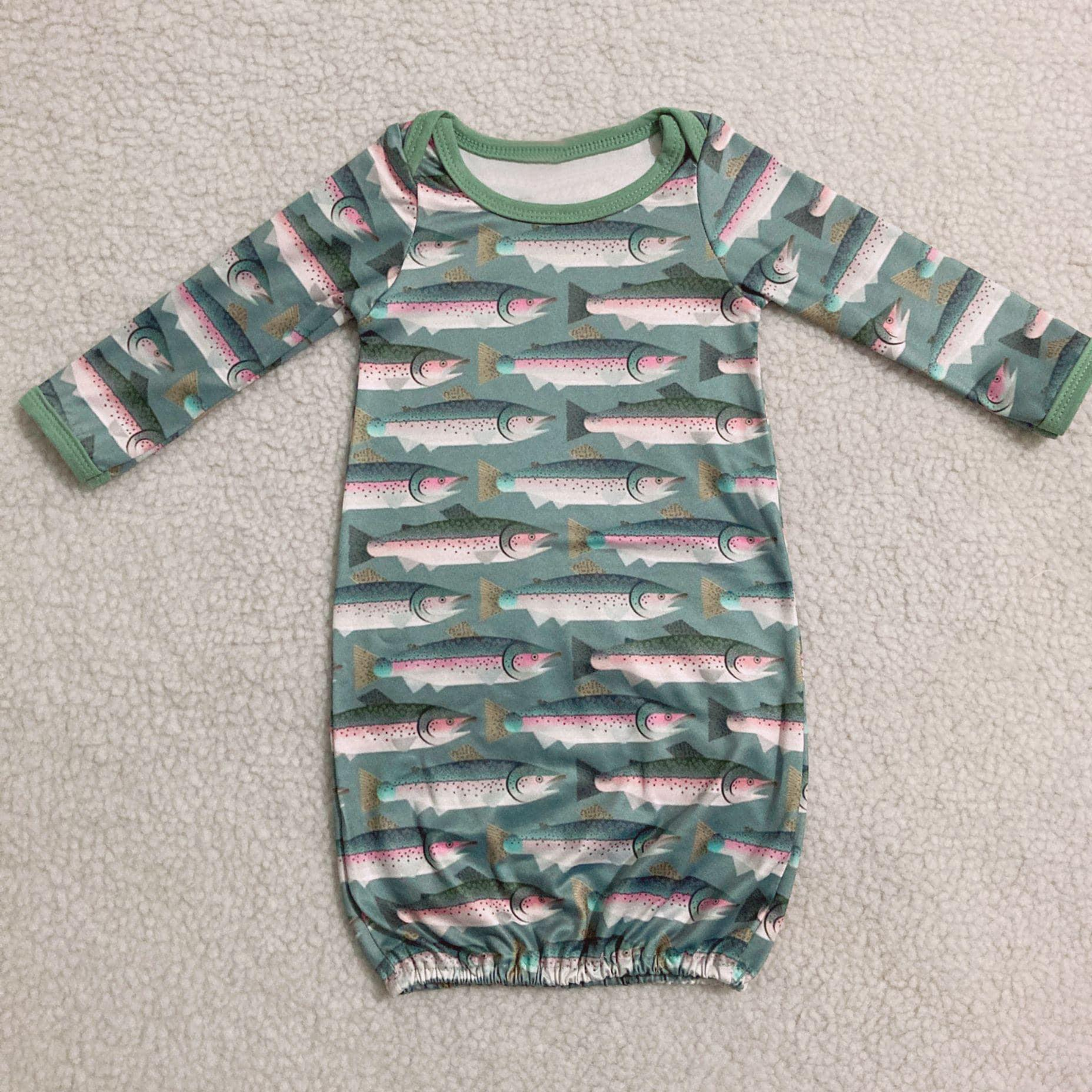 (Custom Design Preorder MOQ 5) Baby Fish Print Gown Newborn Clothes