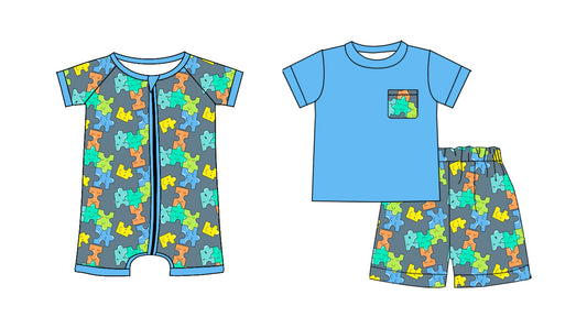12.5 (Custom Design Preorder MOQ 5 Each Design) Jigsaw Puzzle Blue Print Boys Summer Matching Clothes Brothers Wear