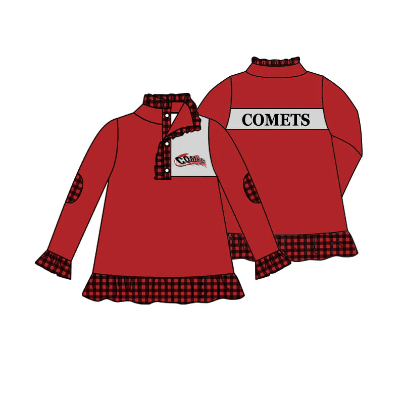 (Custom Design Preorder MOQ 5) Team's Comets Print Girls Long Sleeve Pullover Buttons Tops