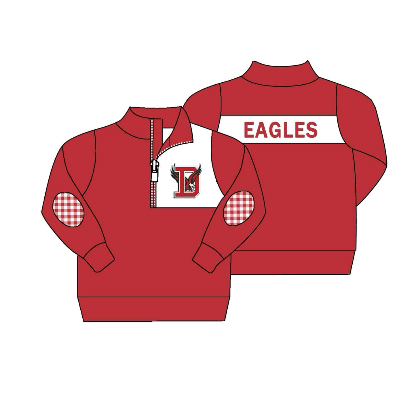 (Custom Design Preorder MOQ 5) Team's Eagles Red Print Boys Long Sleeve Zipper Tops