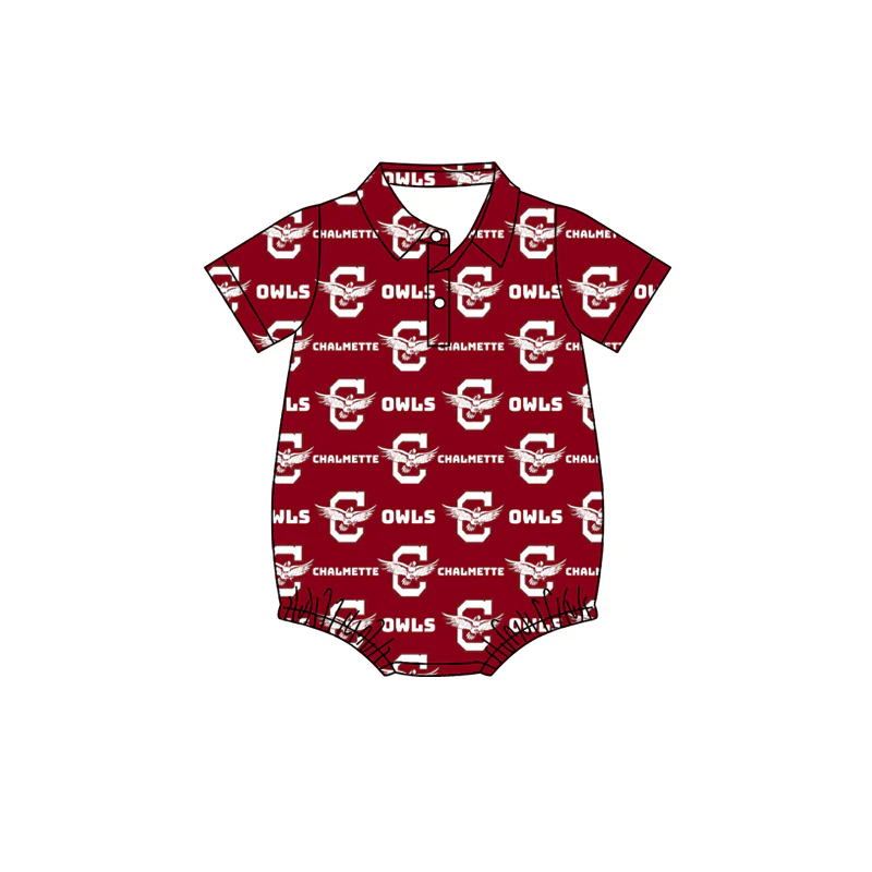 (Custom Design Preorder MOQ 5 ) Team's CHALMETTE OWLS Print Baby Boys Summer Romper