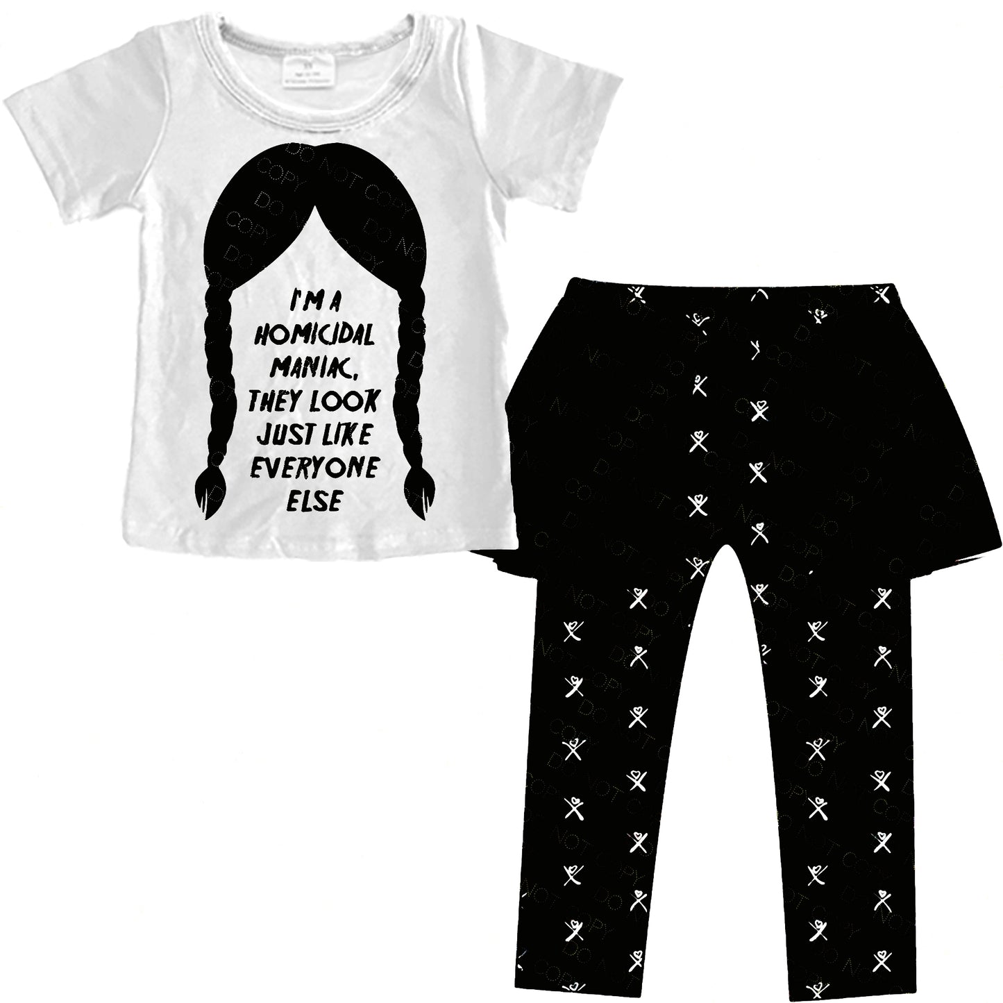 (Custom Design Preorder MOQ 5) Movie Character Wednesday Print Girls Halloween Clothes Set