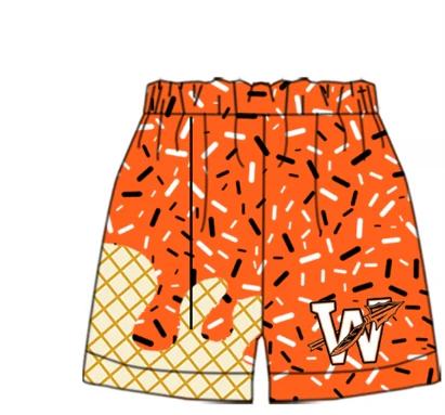 (Custom Design Preorder MOQ 5 Each Item) Team's W Orange Sprinkles Print Summer Bottom Shorts Mom and Me Matching Clothes