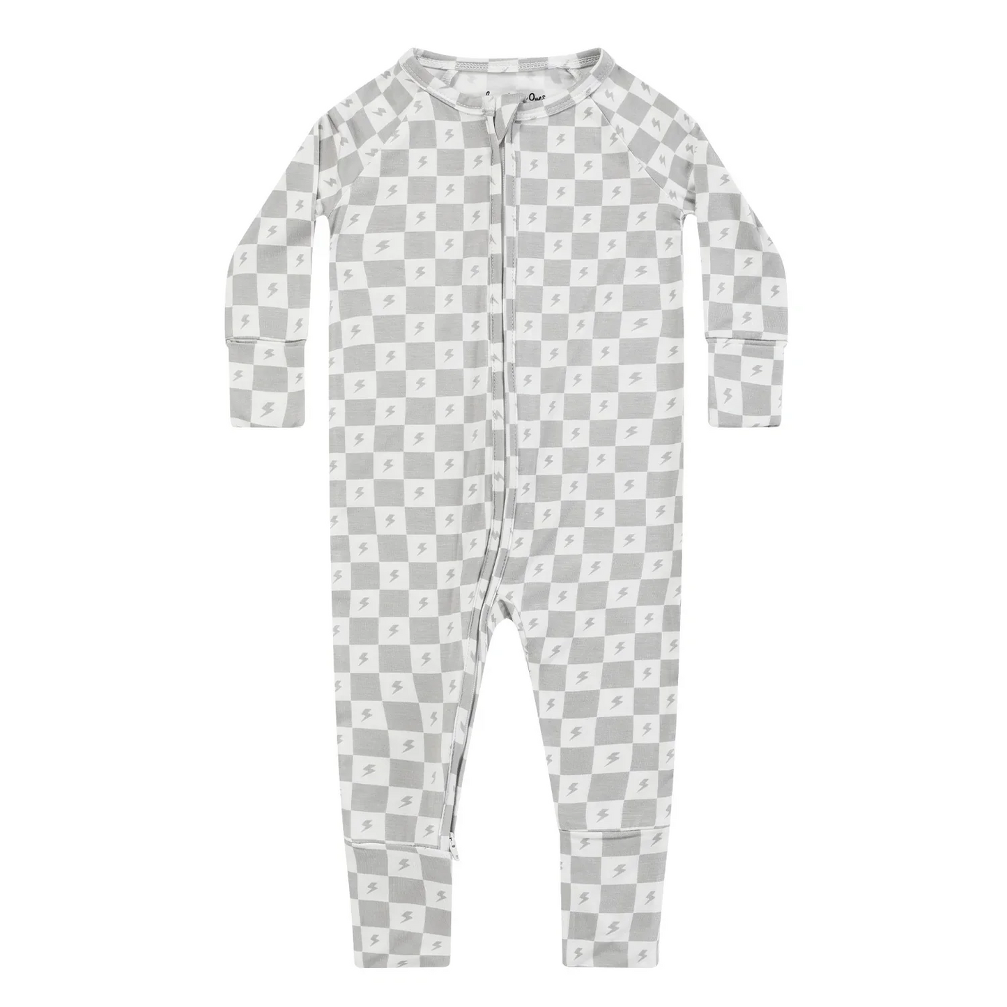 (Custom Design Preorder MOQ 5) Flash Gray Plaid Print Baby Boys Fall Sleeper Zipper Romper