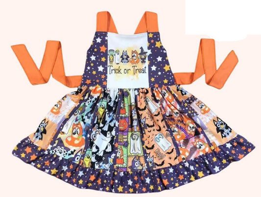 (Custom Design Preorder MOQ 5) Cartoon Dog Print Girls Halloween Dress